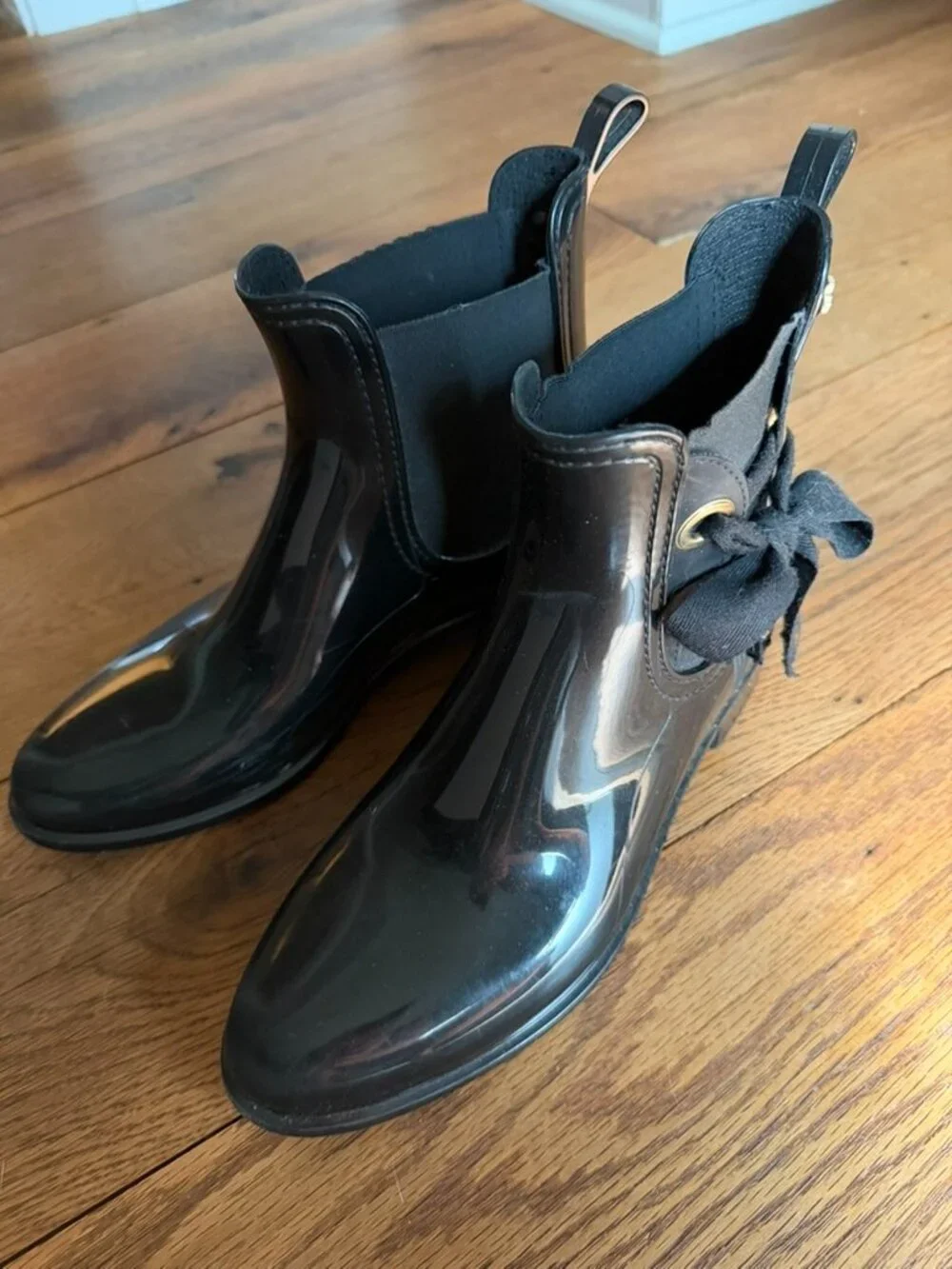 Lemon Jelly Black Ankle Rain Boots Bow Detail EU 40 / US 9